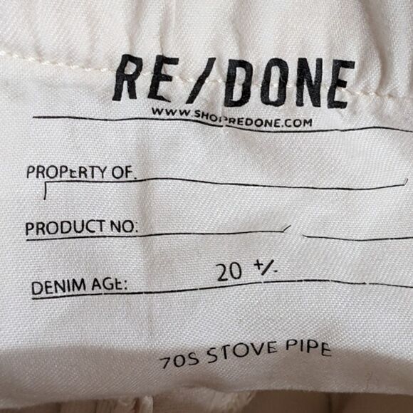 RE/DONE 70S Stove Pipe High Rise Vintage White Button Fly Ankle Jeans Size 28 - Picture 11 of 12